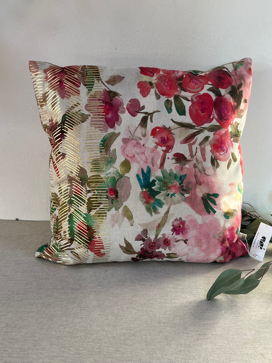 Leinenkissen Blumenmotiv Gold