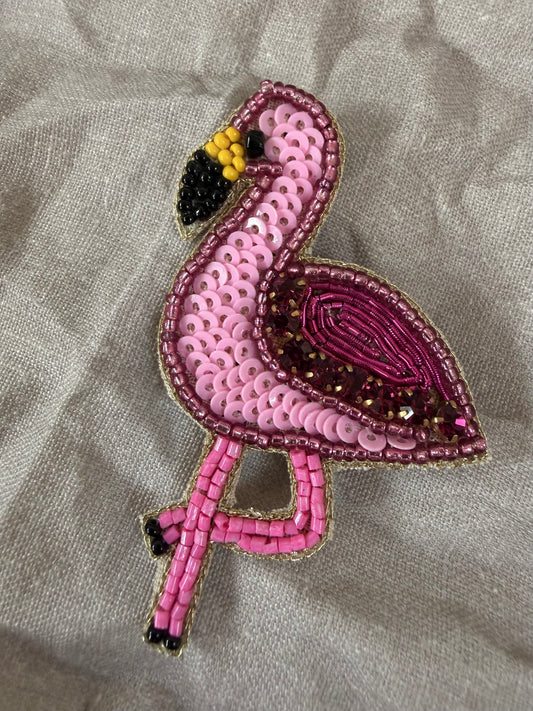 Flamingo Brosche pink – Perlen und Pailletten Statement Brosche